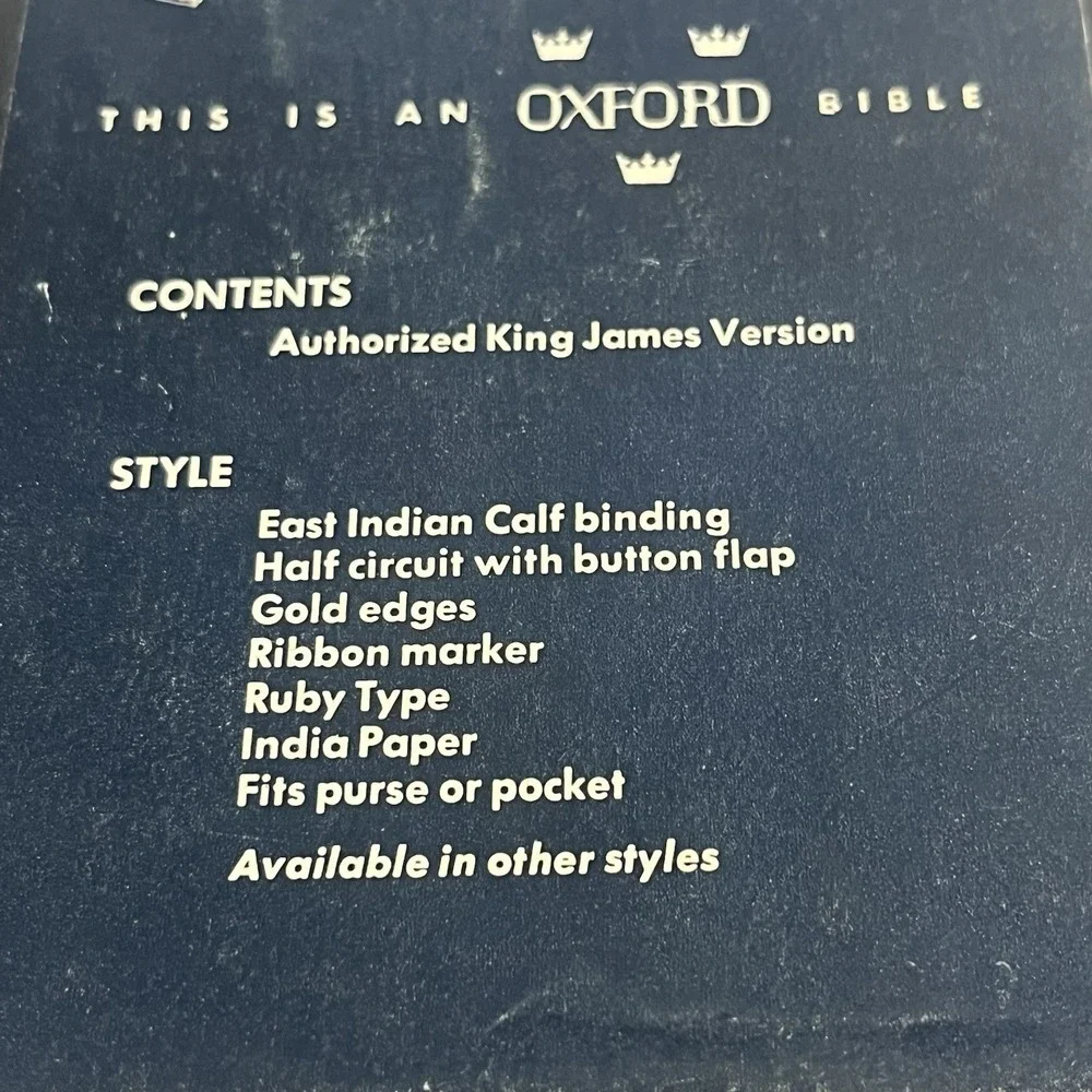 Vintage Oxford KJV Text Bible 01156x Button Flap Genuine East Indian Calf Boxed